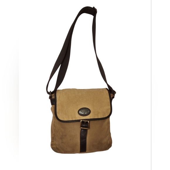 Vintage FOSSIL Brown Leather Suede Messenger Crossbody Bag Buckle Preloved - Picture 1 of 11